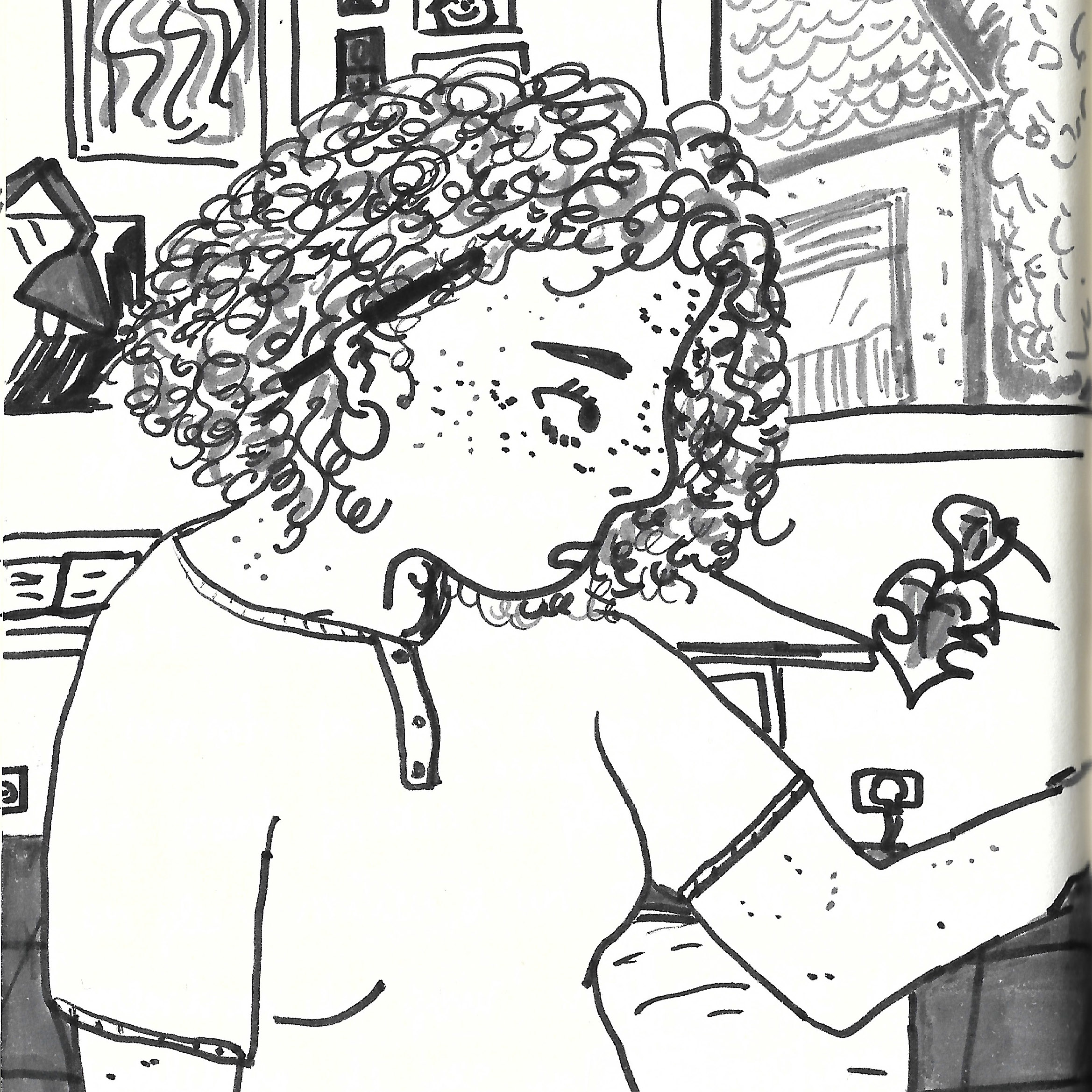 détail de l'illustration précédente, gros plan sur le visage de la femme de gauche