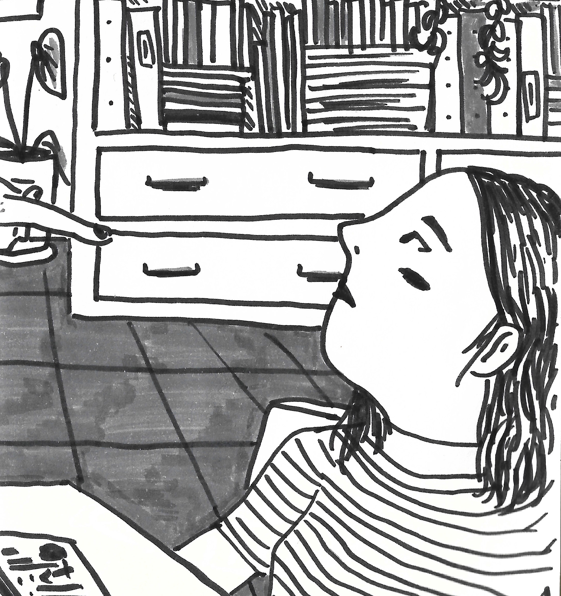 détail de l'illustration précédente, gros plan sur le visage de la femme de gauche