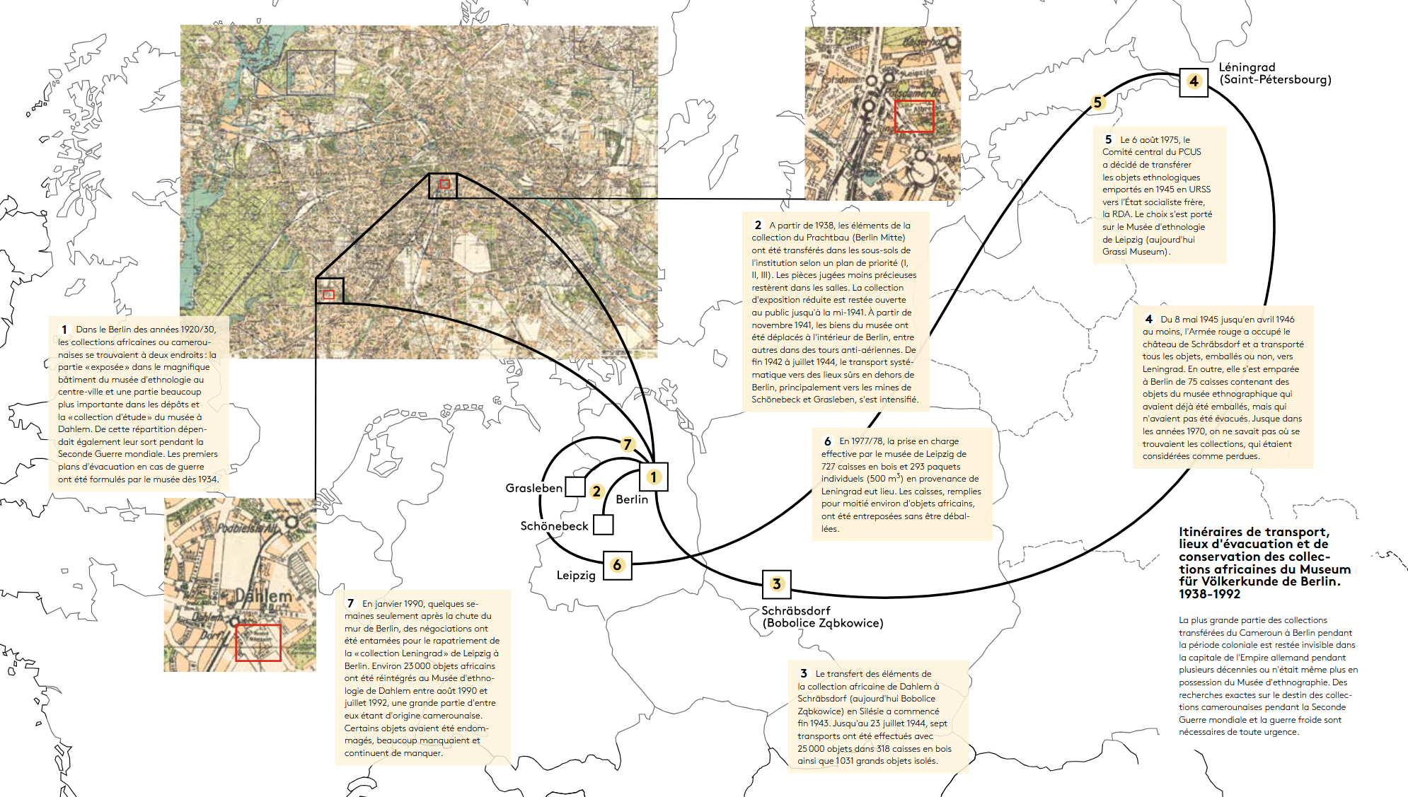 double-page du livre sur l'itinéraire de transport des objets volés du Camroun vers l'Allemagne