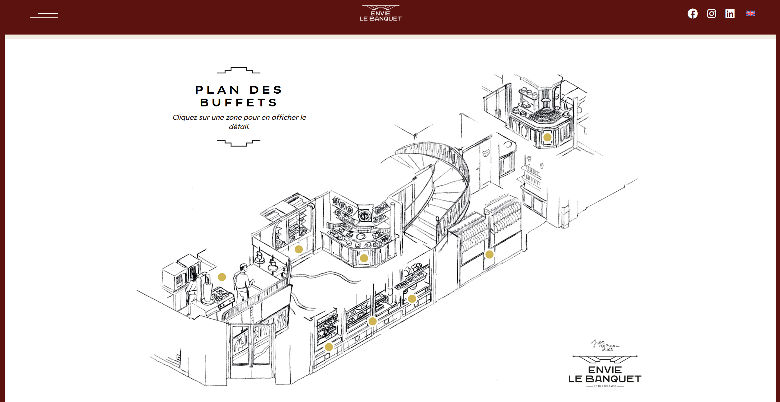 capture d'écran du site web du restaurant, montrant le dessin du plan de salle