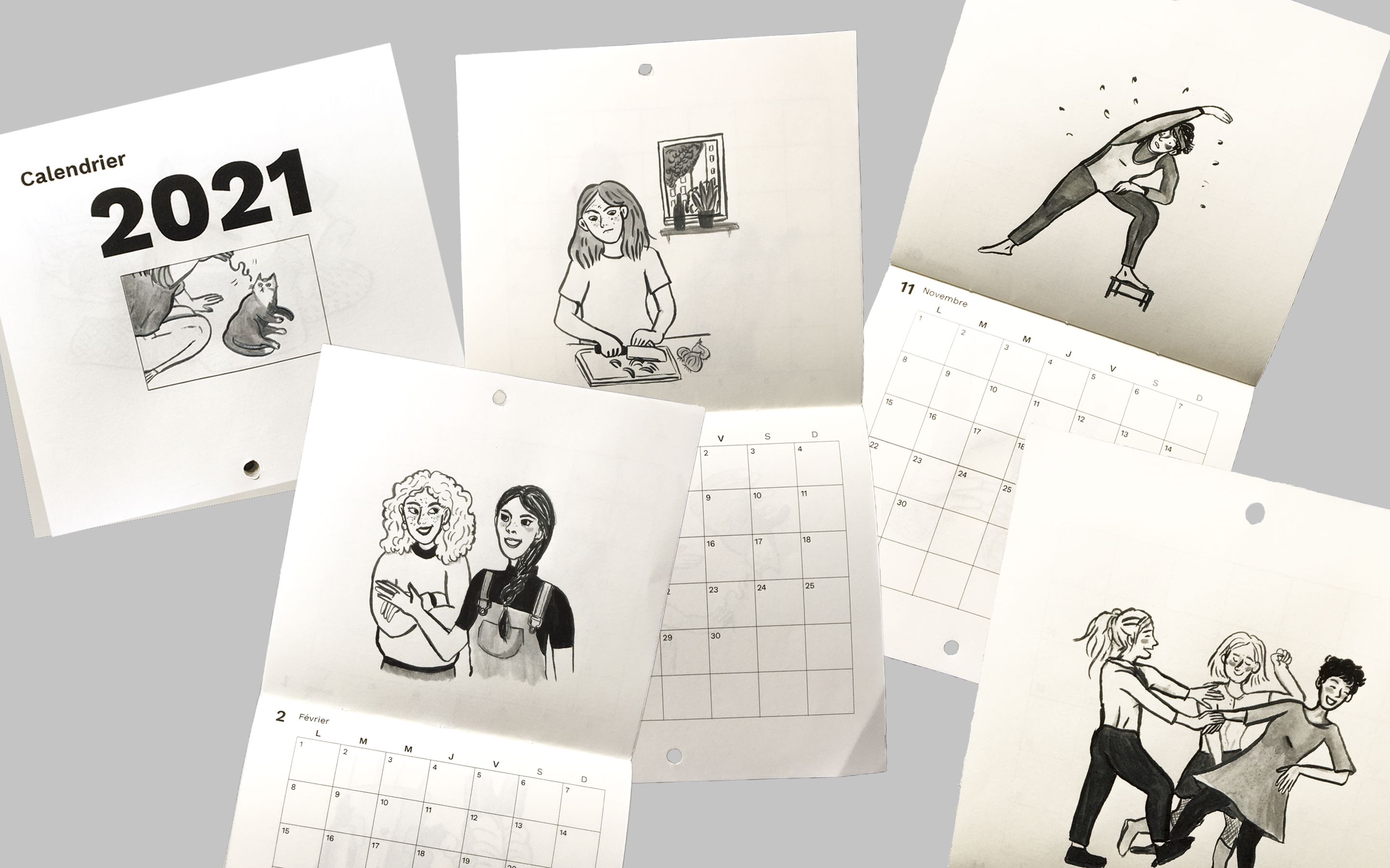 calendrier 2021, illustrations à l'encre de Chine